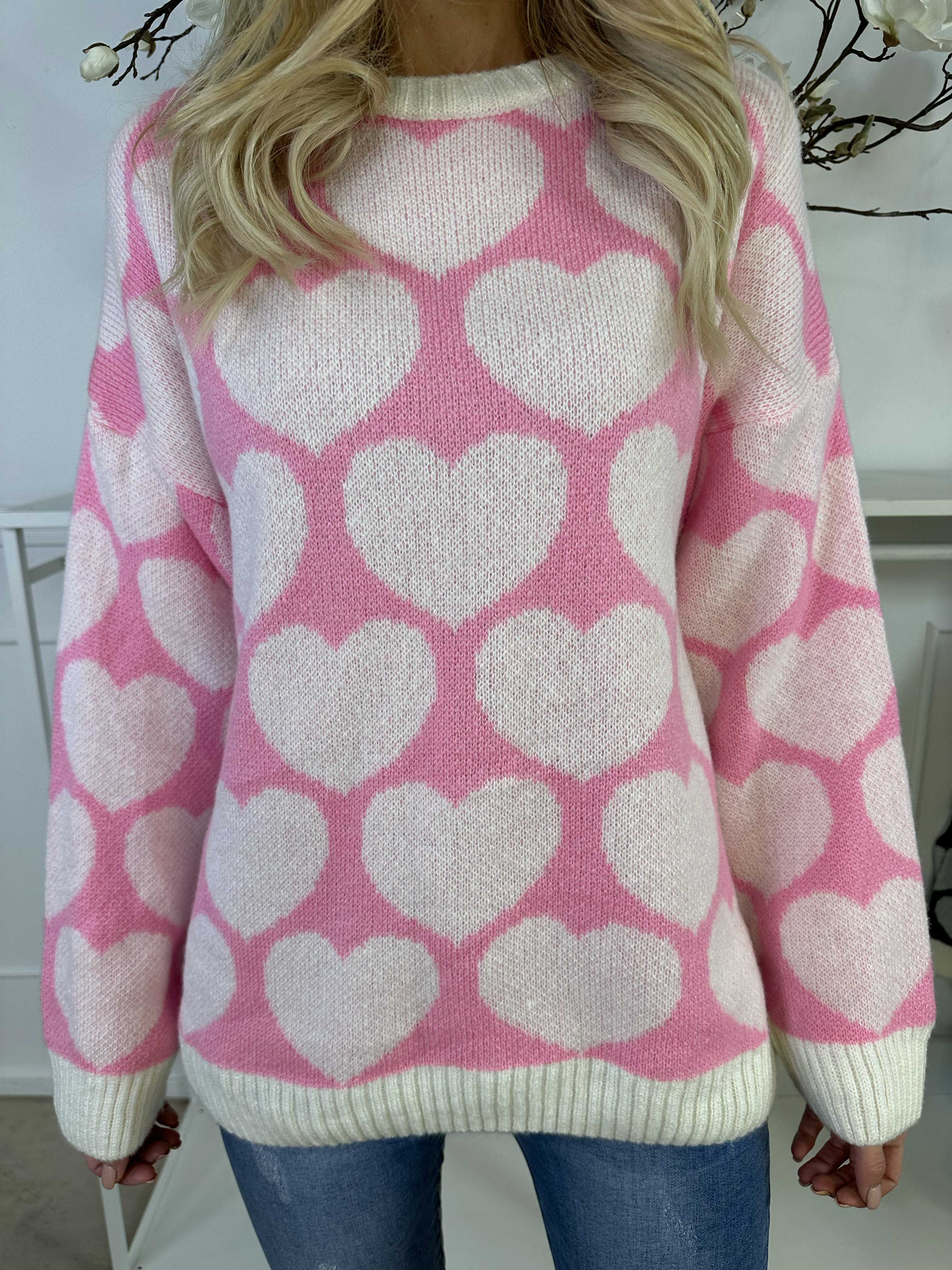 Saidy - Tyk strikbluse med hjerter